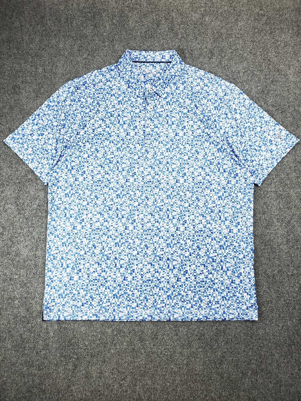Maelreg Golf Polo Shirt XL Performance Stretch Blue Geometric Print Short Sleeve - Picture 2 of 9